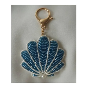 Beaded Flower Keychain Red Green Leaf Pattern Fashion Bag Charm Accessory - Product Image 4