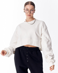 Sweat-shirt court oversize élégant pour femme, pull en molleton doux à manches longues, haut décontracté tendance style streetwear - Product Image 1