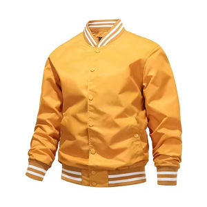 Blouson Bomber Homme Couleur Unie Motif Polyester Col Montant Fermeture Éclair Décontracté Respirant Vêtement d'Automne Coupe Classique - Product Image 3