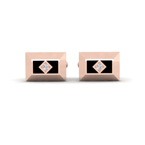 Boutons de manchette en or rose avec émail noir et sertissage de diamants, bijoux formels pour hommes - Product Image 2
