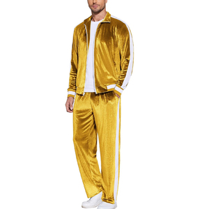 Ensemble de survêtement décontracté 2 pièces en velours épais pour homme – Veste zippée et pantalon de fitness - Product Image 5