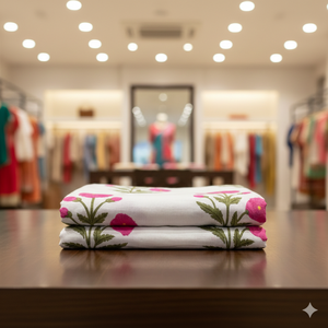 Tela Popelina Tejida Peinada, Ligera, Transpirable y Ecológica, con Estampado Floral Blanco y Rosa, para Vestidos de Niñas y Niños - Product Image 3