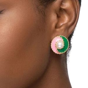 Boucles d'oreilles clous Yin Yang en or 14 carats rose et vert pour femme, bijoux de mode élégants, boucles d'oreilles rondes, cadeau de fête, accessoire stylé pour le quotidien - Product Image 3