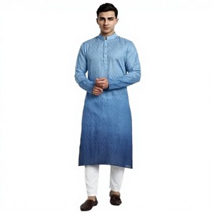 Ropa Étnica, Nuevo Diseño, Kurta Azul de Algodón para Hombre, Kurta Tradicional de Corte Regular hasta el Tobillo, Estilo Informal de India y Pakistán - Product Image 1