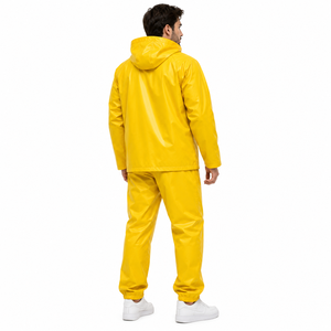 Custom Yellow PVC Waterproof Rain Suit with Hood Heavy Duty Rain <b>Jacket</b> and Pants Windproof Outdoor Fishing Hiking Work Rain Use - Product Image 4