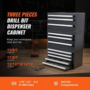 Armadietto Dispenser per Punte da Trapano in Acciaio con 3+2 Cassetti per Misure da 1/16" a 1/2" (Lettere Z) - Product Image 3