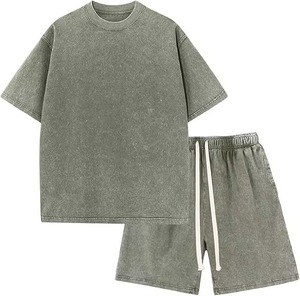 Conjunto de Ropa Deportiva Informal de Verano, Personalizado, Holgado, Transpirable, 100% Algodón, de Manga Corta, Dos Piezas, Camiseta y Pantalones Deportivos - Product Image 3