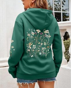 Botanical Solid Green Digital Printed 100% Cotton Fleece <b>Pullover</b> Hooded Sweatshirt with Long Sleeves and Casual Fashion Design - Product Image 6