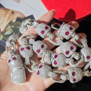 <b>Skull</b> Link Chain Necklace 925 Silver 18K Gold Plated Crystal Rhinestone Statement Jewelry Unisex Party Wear - Product Image 5