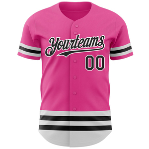 Camiseta de béisbol personalizada de talla grande, cosida, 100% poliéster, uniformes de equipo, camisetas rosa y blanco, color OEM, camisetas con botones. - Product Image 4