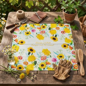[K-ESSENTIALS] Pañuelo de algodón de los años 60 con diseño de flor amarilla, 50x50 cm, pañuelo suave y ecológico - Product Image 2