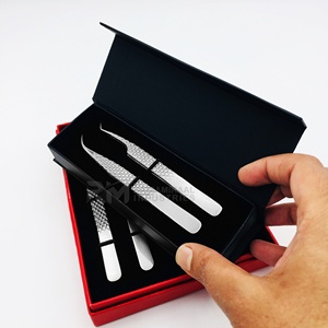 Customized Red/Black/Silver Card Box Packing Set And Silver Shin 6 different Point Diamond Grip Tweezer Set - Product Image 5