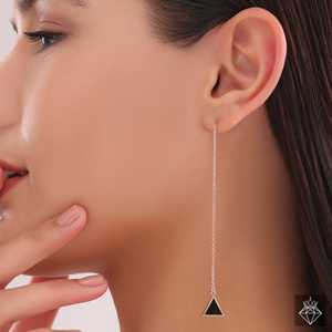 PRAO Triangle Noir Émail Fil Danglers Boucles D'oreilles À La Mode - Product Image 3
