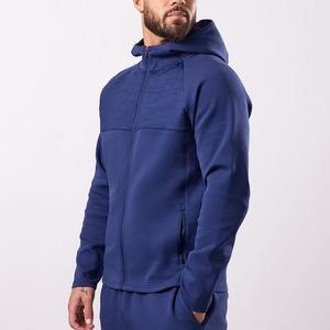 Ensemble de survêtement décontracté pour homme, bleu marine, à capuche, manches longues, couleur unie, jogging, poids moyen, 100 % coton respirant, design 2-en-1, automne - Product Image 4