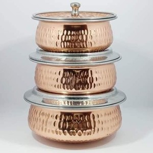 Bol de service en cuivre de qualité supérieure, doublé d'acier inoxydable, vaisselle artisanale pour servir le curry, la soupe, la salade, le riz, plat de service décoratif - Product Image 1