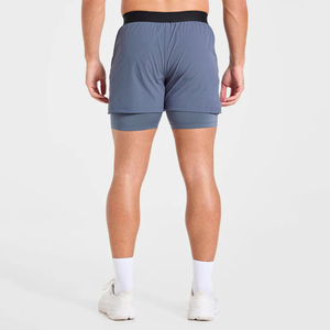 Wholesale Custom Logo Men's Best Quality Sporty Running Shorts Double <b>Layer</b> Quick Dry Breathable & Eco-Friendly Elastic Waist - Product Image 2