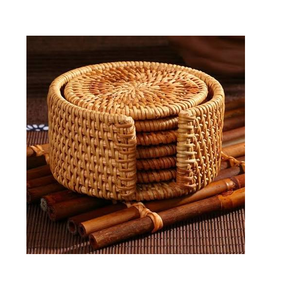 Sous-verre en rotin BOHO avec support, ensemble de sous-verres en rotin pour la maison, accessoire de table - Product Image 1