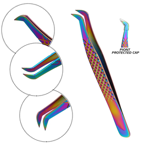 Pinces à cils en acier inoxydable de haute qualité, écologiques, avec grip diamanté, revêtement plasma multicolore, précision. - Product Image 3