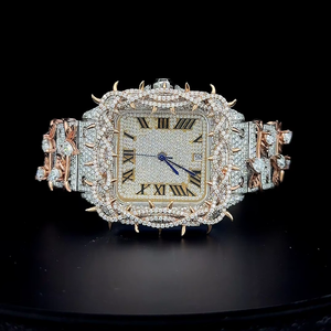 Montre Homme Carrée en Acier Inoxydable avec Diamants Moissanite VVS Glacés, Mouvement Mécanique 20mm, Verre Saphir, Design Hip Hop - Product Image 1