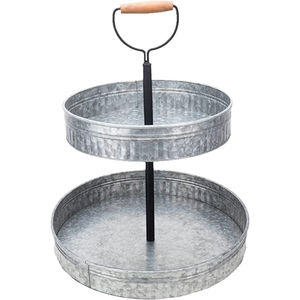 Soporte de Servicio Rústico de Metal Galvanizado de 3 Niveles con Bandeja Ovalada Festoneada para Exhibición de Cupcakes y Postres, Plato de Hierro Escalonado - Product Image 6