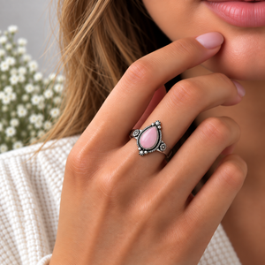 Bague en argent opale rose, style bohème western, bijou fantaisie avec pierre précieuse, bague tendance pour femme, vente en gros - Product Image 1