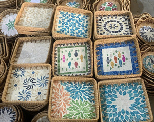 [VENTA EXITOSA] Juego de bandejas decorativas de mosaico de perlas de ratán vietnamita tejidas a mano para servir en la mesa de café y almacenamiento en la cocina - Product Image 3