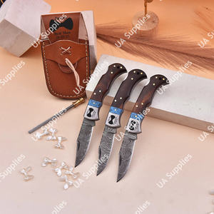 มีดพับเหล็กดามัสกัสคมกริบ สำหรับล่าสัตว์ ใช้งานได้หลากหลาย พกพาสะดวก ผลิตตามสั่ง OEM งานแฮนด์เมด พร้อมปลอก มีจำนวนสั่งขั้นต่ำน้อย ขายส่ง - Product Image 4