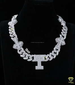 Cadena Cubana Cruzada Personalizada de 18 mm, Plata de Ley 925, Joyería Hip Hop Brillante con Incrustaciones de Diamantes Moissanite - Product Image 5