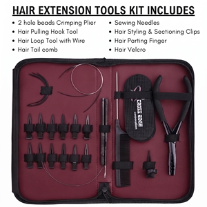 Juego avanzado de herramientas para aplicación de extensiones de cabello con microperlas: Alicates de crimpado de 2 orificios, herramienta de gancho para bucles de alambre, peine de dedo para separar el cabello - Product Image 2