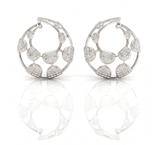 Boucles d'oreilles créoles géométriques de forme circulaire serties de diamants ronds pour femmes, diamants naturels et de laboratoire - Product Image 2