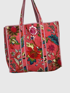 Sac fourre-tout en coton brodé bohème avec motif floral, sac de shopping pour femmes, toutes saisons, fermeture ouverte - Product Image 1