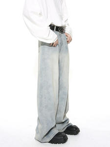 New Men's Fashion Wash Loose Flared Denim Jeans Vintage Washed Oversized Jean <b>Trousers</b> - Product Image 4
