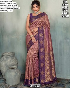 Blue Silk Blend <b>Saree</b> Zari Weaving <b>Blouse</b> for Wedding Traditional Indian Women Floor Length Regular Fit Wrinkle Free Moisture - Product Image 5