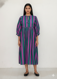 Vestido Mini Bohemio de Algodón 100% con Estampado Floral de Doble Tono para Mujer, Cintura Natural, Ligero, Transpirable y Lavable para Uso Diario - Product Image 3