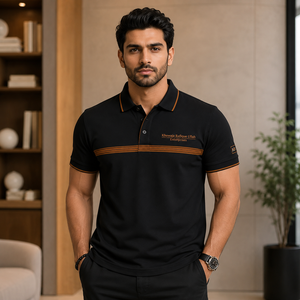 Khawaja Rafique Ullah Enterprises Men's <b>Black</b> 100% Cotton Formal for Shirt Embroidered Logo Full Sleeve Spring Wear Breathable - Product Image 1