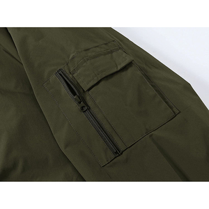Chaqueta bomber verde oliva para hombre, color sólido, cierre de cremallera, cuello alto, estilo casual, material de poliéster, a prueba de viento, en venta. - Product Image 3