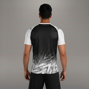 Maillot de football sublimé pour homme 2026, manches courtes, col en V, anti-humidité, imprimé géométrique noir et blanc, vêtement de sport coupe classique - Product Image 5