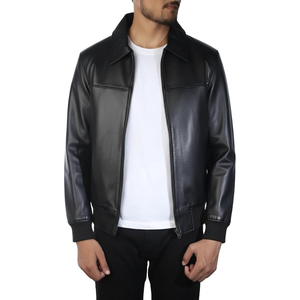 Chaqueta Bomber de Cuero 100% Piel de Cordero Genuina para Hombre, Chaqueta de Cuero Negra con Cuello Camisero, Ropa Exterior Casual Premium para Motocicleta - Product Image 2