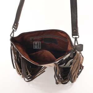 Sac bandoulière en cuir de vache véritable et cuir d'alligator, sac à franges pour femmes de style western - Product Image 4