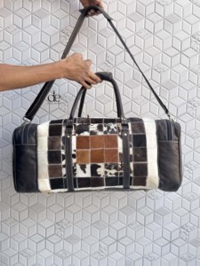 Sac de voyage en cuir de vachette à motif occidental, sac à main fait main à carreaux, sac de voyage unisexe multi-usages, grand sac de sport - Product Image 3