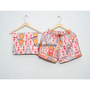 Conjunto de Pijama de Verano, 100% Algodón Puro, de Alta Calidad, Elegante y Clásico, con Estampado a Mano, Pantalones Cortos Tipo Canguro, con Bolsillos, Suave - Product Image 2