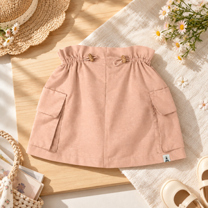 Women's Pink Cargo Mini <b>Skirt</b> <b>Elastic</b> <b>Waist</b> Drawstring Solid Color Casual Woven Cotton Bamboo Fiber All Seasons - Product Image 4