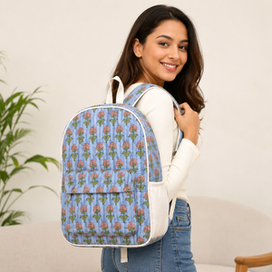 Sac à dos matelassé en coton à imprimé floral, bretelles détachables, fermeture éclair, style preppy, unisexe, 20-35L, dos ergonomique - Product Image 1