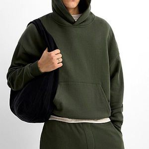 <b>Men's</b> Olive Green <b>Hooded</b> Sweatshirt Oversized Fit Solid Color Casual Cotton Pullover Autumn Wear - Product Image 1