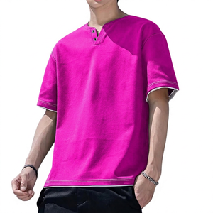 Camiseta de Manga Corta con Cuello en V para Hombre, Color Sólido, Corte Regular, Algodón Tejido, Diseño Informal con Ribete en Contraste - Product Image 5