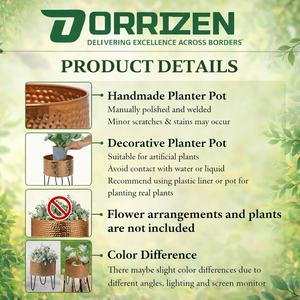 Maceta Moderna de Metal con Acabado en Cobre Martillado, Juego de 2 Macetas Redondas con Soporte de Alambre, Hechas a Mano en India, Ecológicas para Jardín - Product Image 6