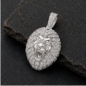 Men's Trendy Animal Hip Hop Fine Jewelry Gift Rapper's Custom Made 925 Solid <b>Silver</b> Lion Head Pendant Natural Diamond Iced Style - Product Image 4