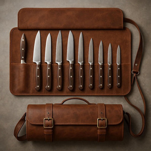 100% Genuine <b>Leather</b> Eco-Friendly Portable Chef <b>Knife</b> <b>Roll</b> Professional Collection LKR-0202 - Product Image 1
