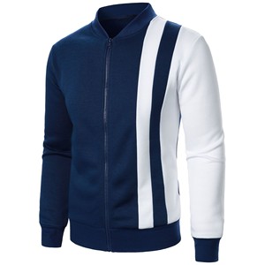 Chaqueta de hombre tipo cárdigan con cremallera, tejida transpirable de mezcla de poliéster, cuello alto, bloques de color, estilo casual, de fábrica OEM, para comercio transfronterizo - Product Image 3