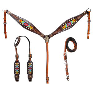 Manaal Enterprises Western Genuine Leather Horse <b>Riding</b> <b>Chaps</b> with Beaded Inlay Adjustable Buckle Closure Standard Pocket - Product Image 1